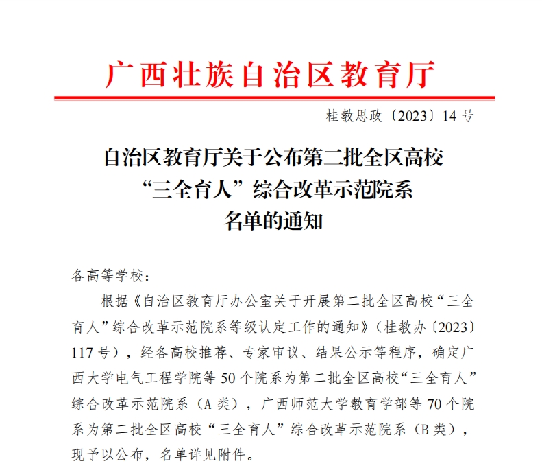 喜报！我院获评全区职业教育三全育人典型学校
